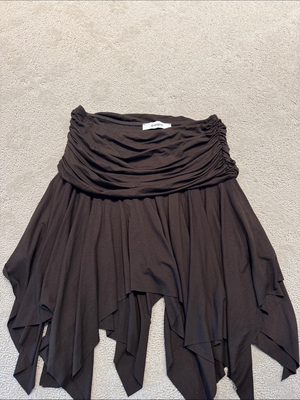 Gimaguas Brown Asymmetrical Handkerchief-Hem Skirt